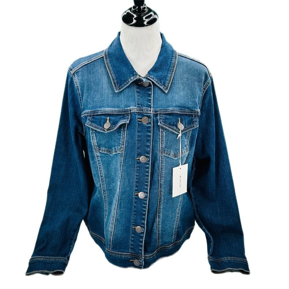 Ms. Cello Jean Jacket Womens 2XL Denim Dark Wash Button Down Long Sleeve NWT